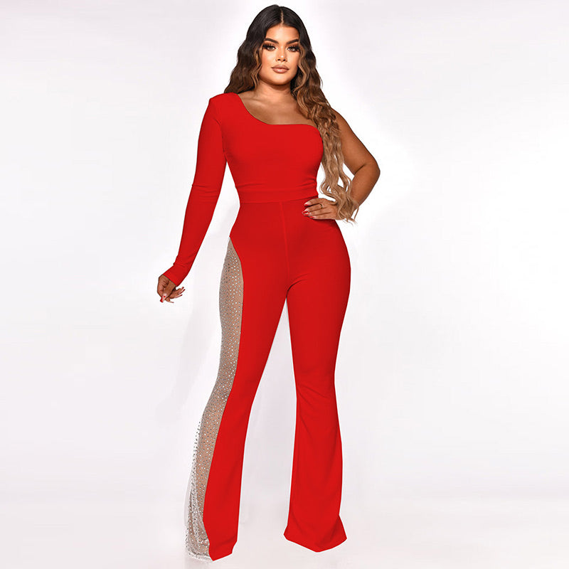 What should I wear tomorrow?💕Sexy Off-Shoulder Bodycon Rhinestone Leg Jumpsuit