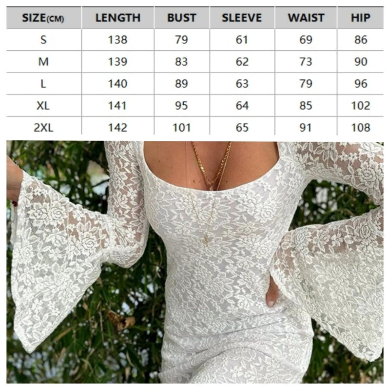 🎅What should I wear tomorrow? 🎄Lace Flared Sleeves Split Hem Waisted Dress