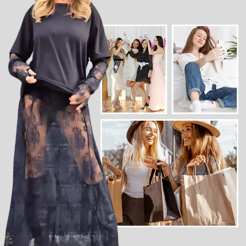 Women's Elegant Sheer Lace Dress with T-Shirt 2-Piece Set