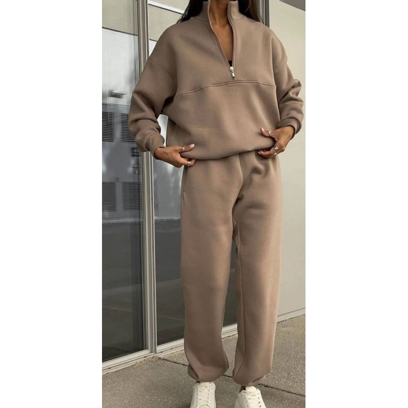 🔥 What should I wear tomorrow? 🔥Women's Half-Zip Long Sleeve Top and Sweatpants 2-Piece Set