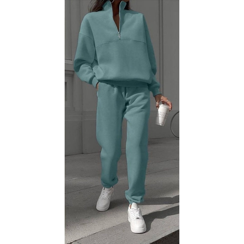 🔥 What should I wear tomorrow? 🔥Women's Half-Zip Long Sleeve Top and Sweatpants 2-Piece Set