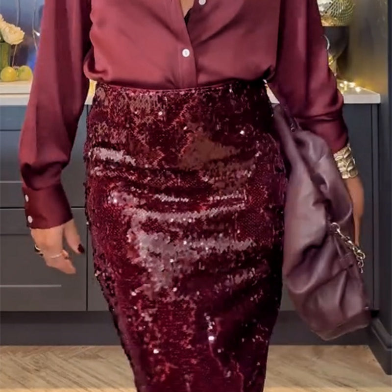 ✨What should I wear tomorrow?✨Women's Elegant Top & Sequin Skirt 2-Piece Set