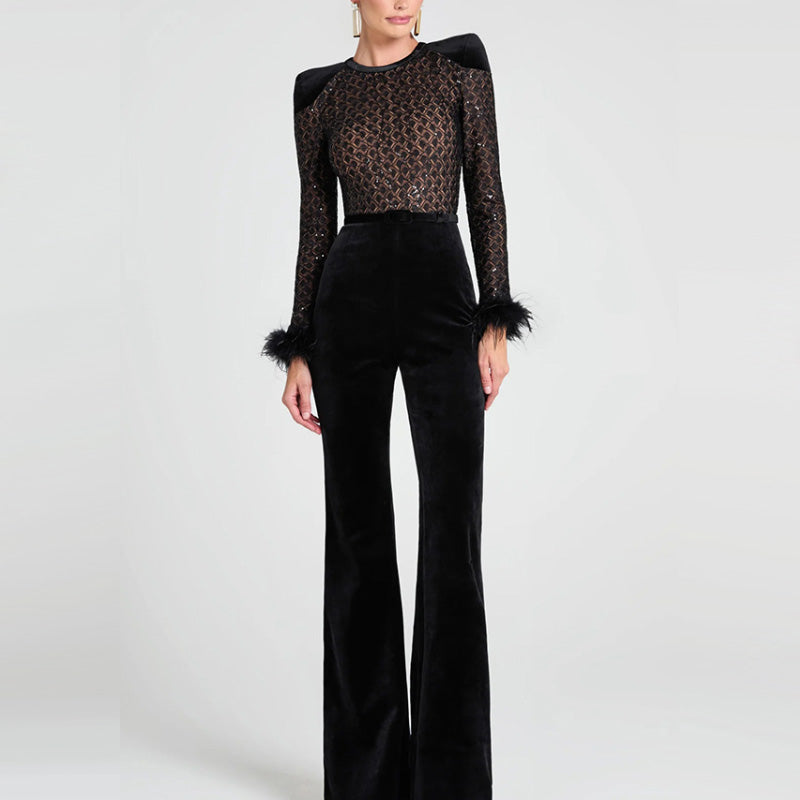 🔥What should I wear tomorrow?💃Women’s Belted Flare Jumpsuit with Long Sleeves