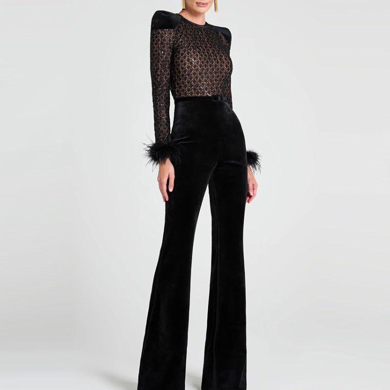 🔥What should I wear tomorrow?💃Women’s Belted Flare Jumpsuit with Long Sleeves