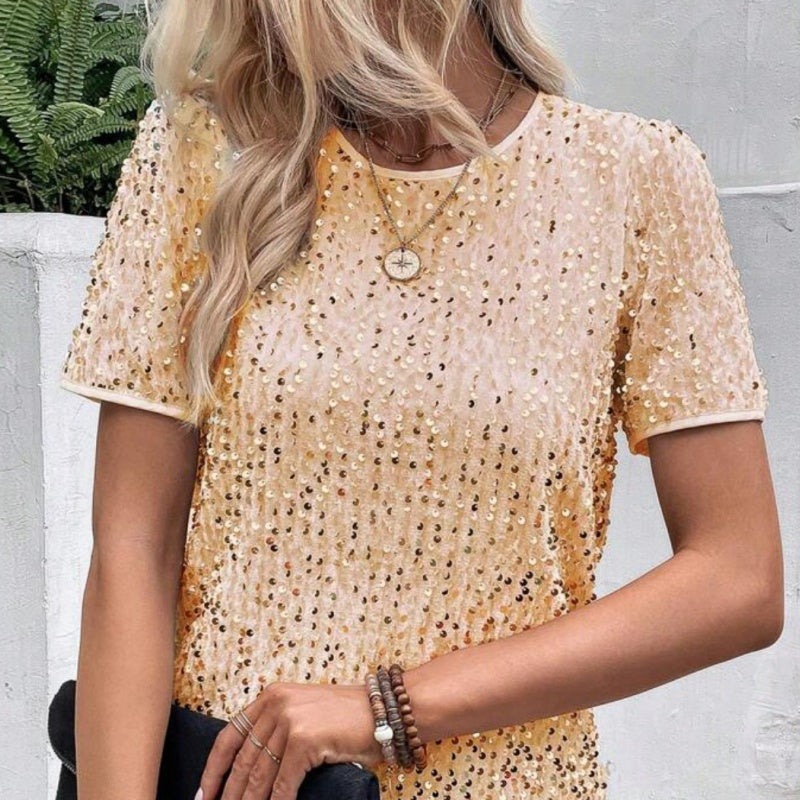 🌸Spring Specials🌸 Women's Stylish Loose Round Neck Sequin T-Shirt