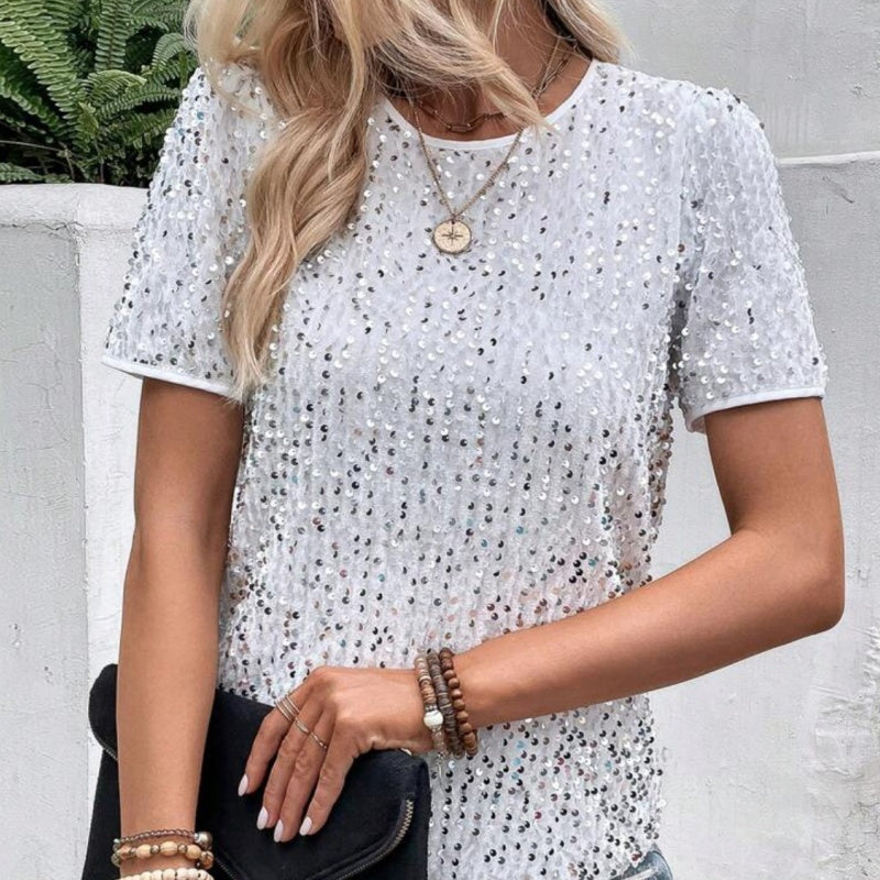 🌸Spring Specials🌸 Women's Stylish Loose Round Neck Sequin T-Shirt