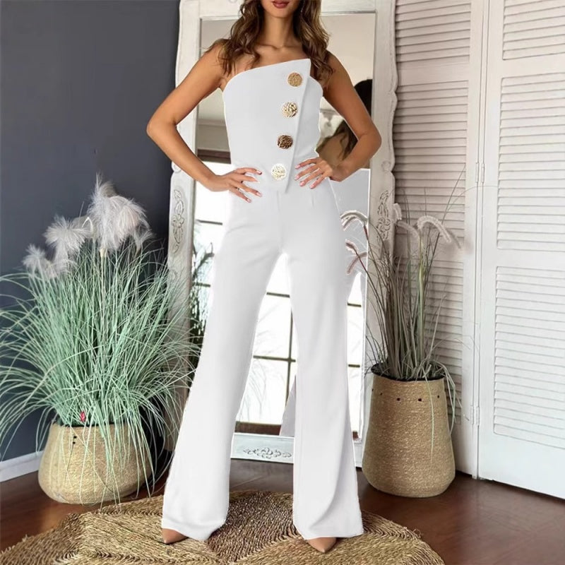 🎉What should I wear tomorrow? 🛍️Sleeveless Button Embellished Wide Leg Jumpsuit