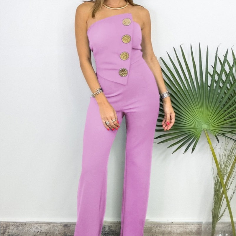 🎉What should I wear tomorrow? 🛍️Sleeveless Button Embellished Wide Leg Jumpsuit