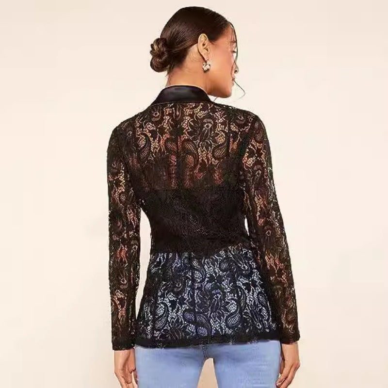 🔥What should I wear tomorrow?🔥Women's Elegant Lace Lapel One-Button Blazer