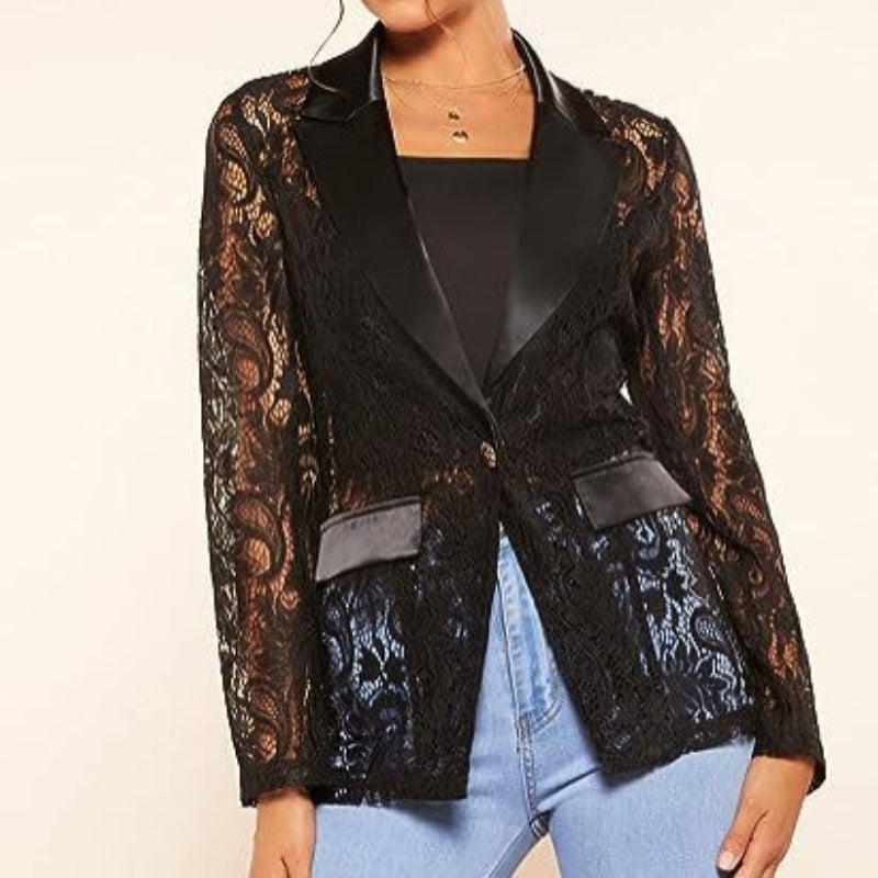 🔥What should I wear tomorrow?🔥Women's Elegant Lace Lapel One-Button Blazer