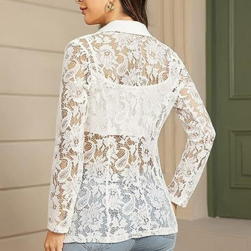 🔥What should I wear tomorrow?🔥Women's Elegant Lace Lapel One-Button Blazer