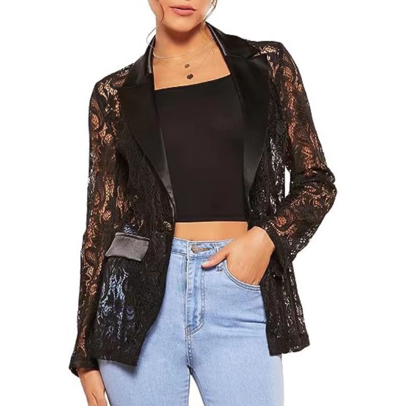 🔥What should I wear tomorrow?🔥Women's Elegant Lace Lapel One-Button Blazer