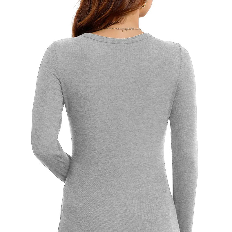 đ„What should I wear tomorrow?đWomenâs Solid Round-Neck Long-Sleeve Slim Fit Tops
