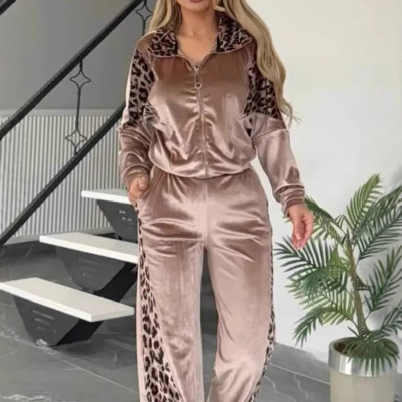 🔥What should I wear tomorrow?🔥 Women's Fashion Leopard Print Zipper Top&Drawstring Pants (2-Piece Set)