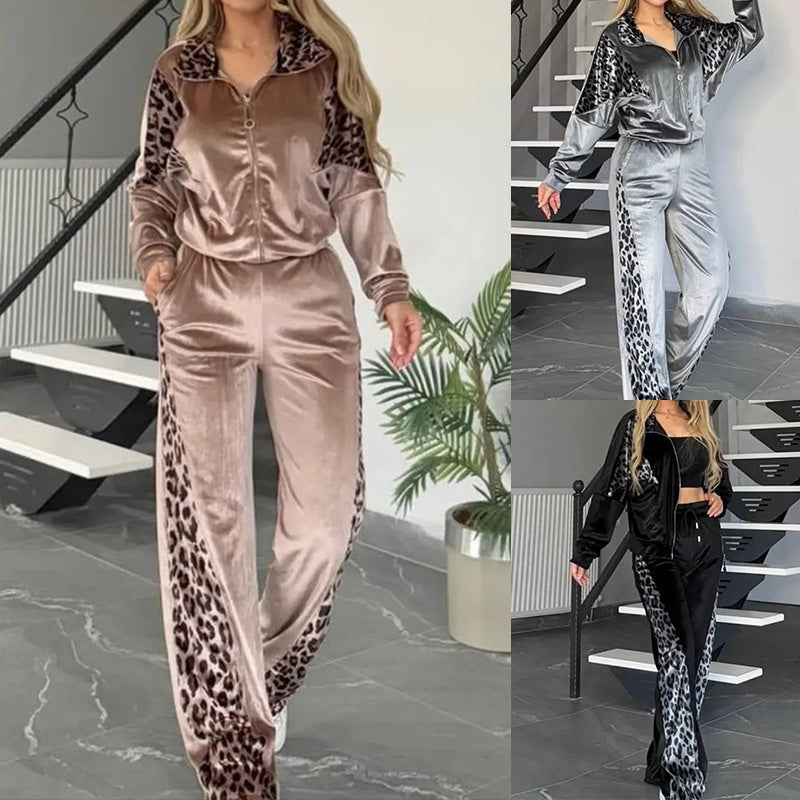 🔥What should I wear tomorrow?🔥 Women's Fashion Leopard Print Zipper Top&Drawstring Pants (2-Piece Set)