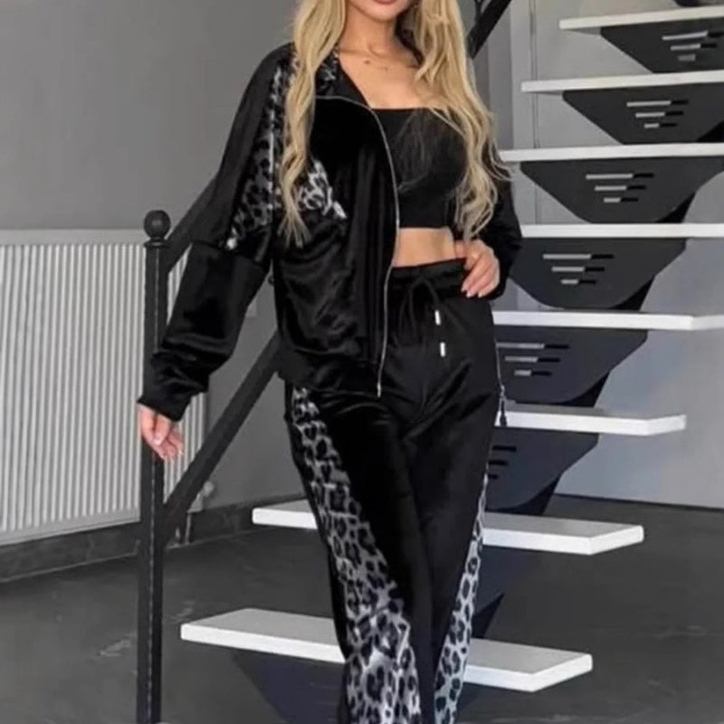 🔥What should I wear tomorrow?🔥 Women's Fashion Leopard Print Zipper Top&Drawstring Pants (2-Piece Set)