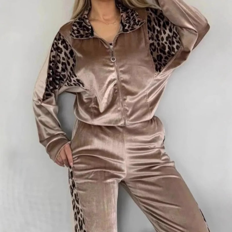 🔥What should I wear tomorrow?🔥 Women's Fashion Leopard Print Zipper Top&Drawstring Pants (2-Piece Set)