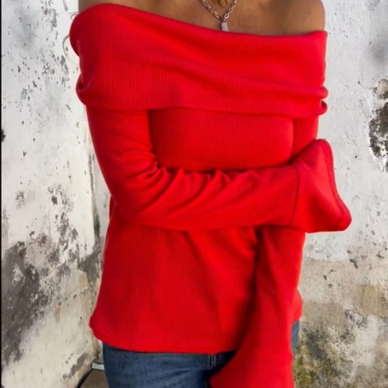 💕What should I wear tomorrow?💕Off-the-Shoulder Long Sleeve Sweater