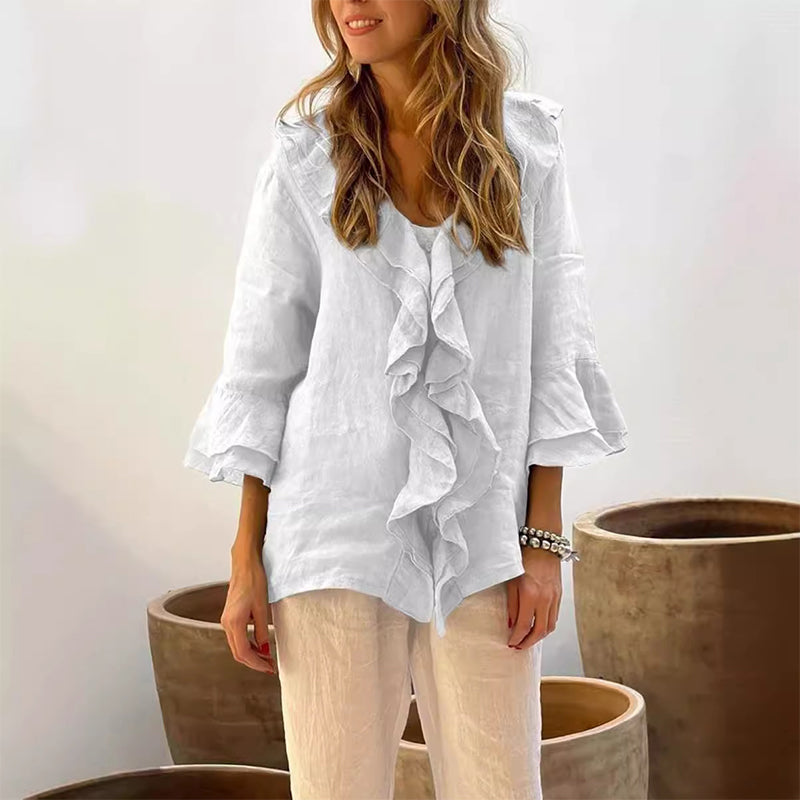 🎉What should I wear tomorrow?🛍️Women's Ruffle Collar Blouse with Bell Sleeves