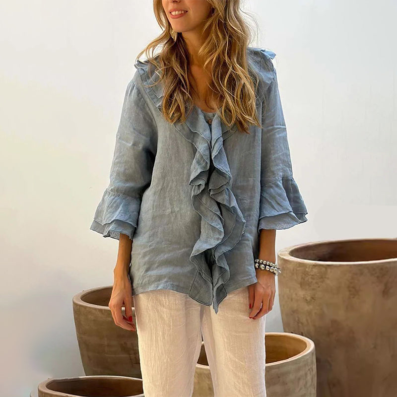🎉What should I wear tomorrow?🛍️Women's Ruffle Collar Blouse with Bell Sleeves