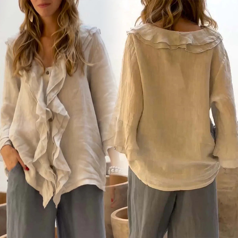🎉What should I wear tomorrow?🛍️Women's Ruffle Collar Blouse with Bell Sleeves