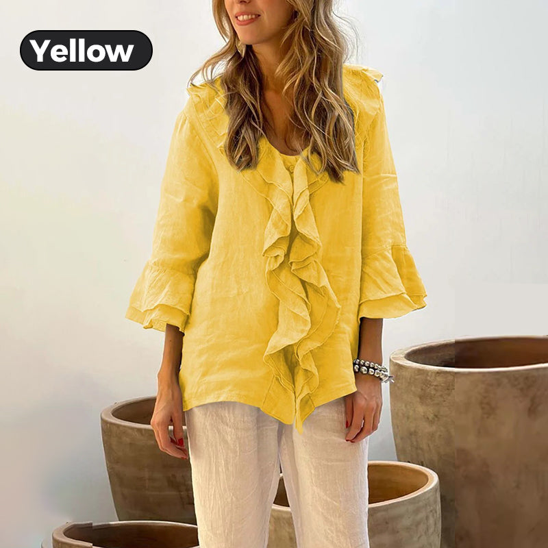 🎉What should I wear tomorrow?🛍️Women's Ruffle Collar Blouse with Bell Sleeves