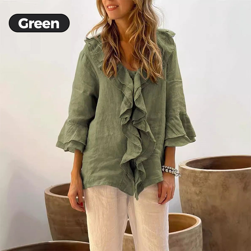 🎉What should I wear tomorrow?🛍️Women's Ruffle Collar Blouse with Bell Sleeves