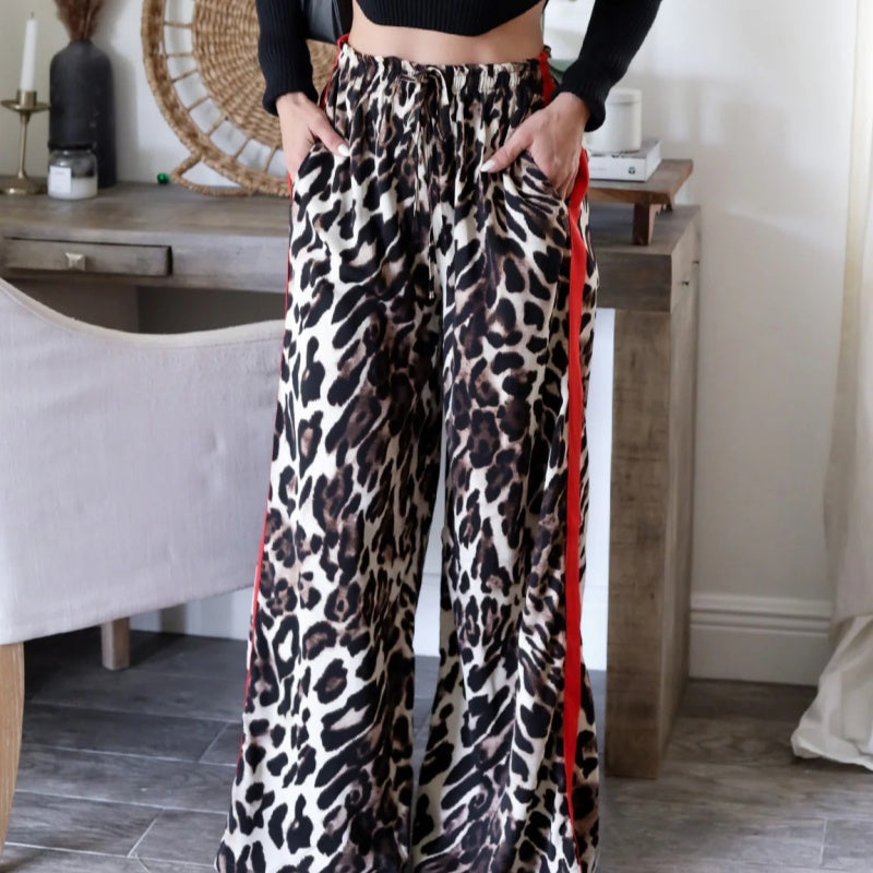 🔥What should I wear tomorrow?🔥 Women's Leopard Print Patchwork Wide Leg Pants