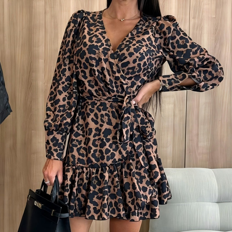 💖What should I wear tomorrow?💖Leopard Print Wrap V-Neck Waist Tie Dress