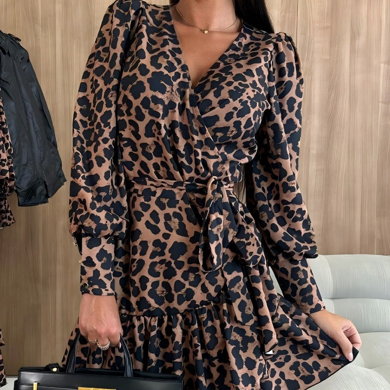 💖What should I wear tomorrow?💖Leopard Print Wrap V-Neck Waist Tie Dress