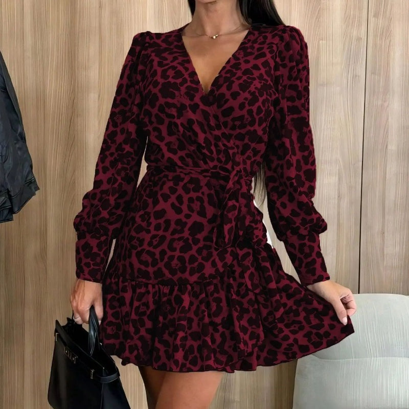 💖What should I wear tomorrow?💖Leopard Print Wrap V-Neck Waist Tie Dress