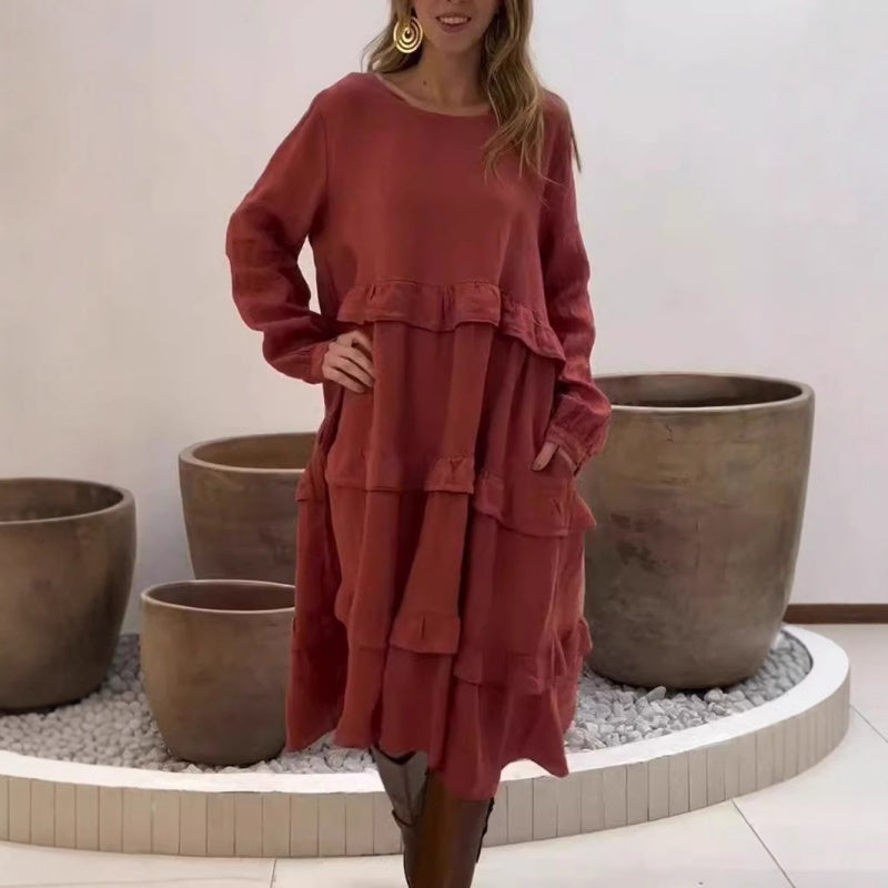 đź’–Limited Sale 50% OFFđź’–Women's Long Sleeve Round Neck Ruffle Dresses