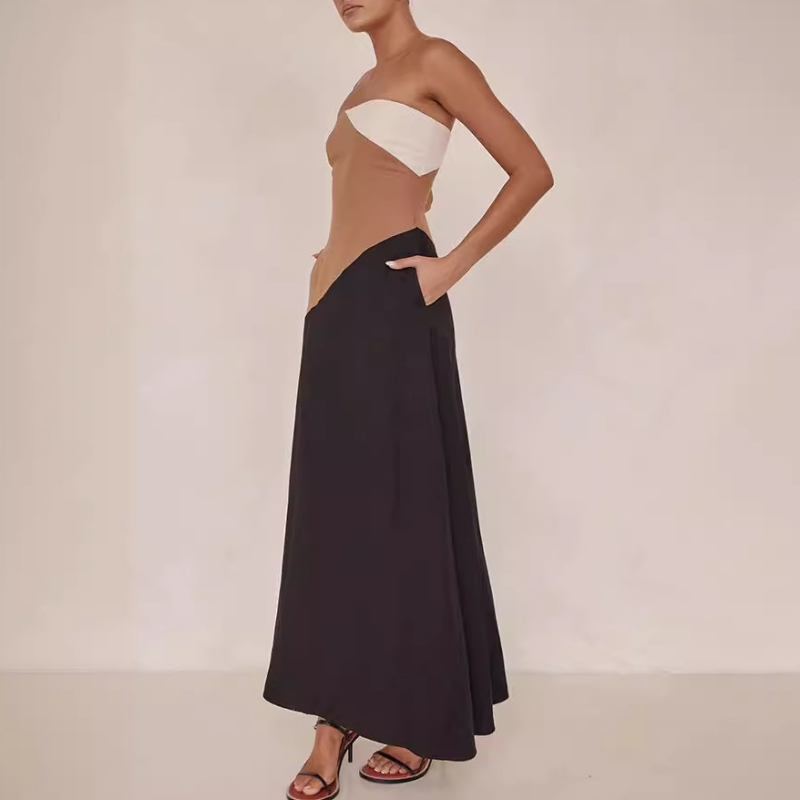 💕What should I wear tomorrow?💕Women's Sleeveless Off-Shoulder Color-Block Bodycon Dress