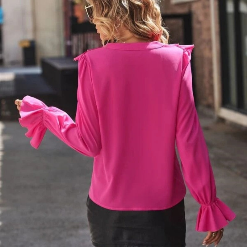 ❤What should I wear tomorrow?❤V-Neck Ruffle Flared Sleeve Elegant Shirt