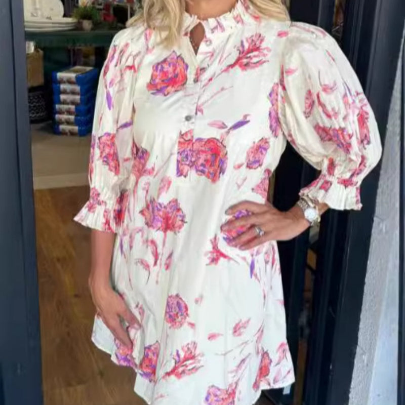 What should I wear tomorrow?🔥Fashionable dress with floral pattern, puff sleeves and waistband