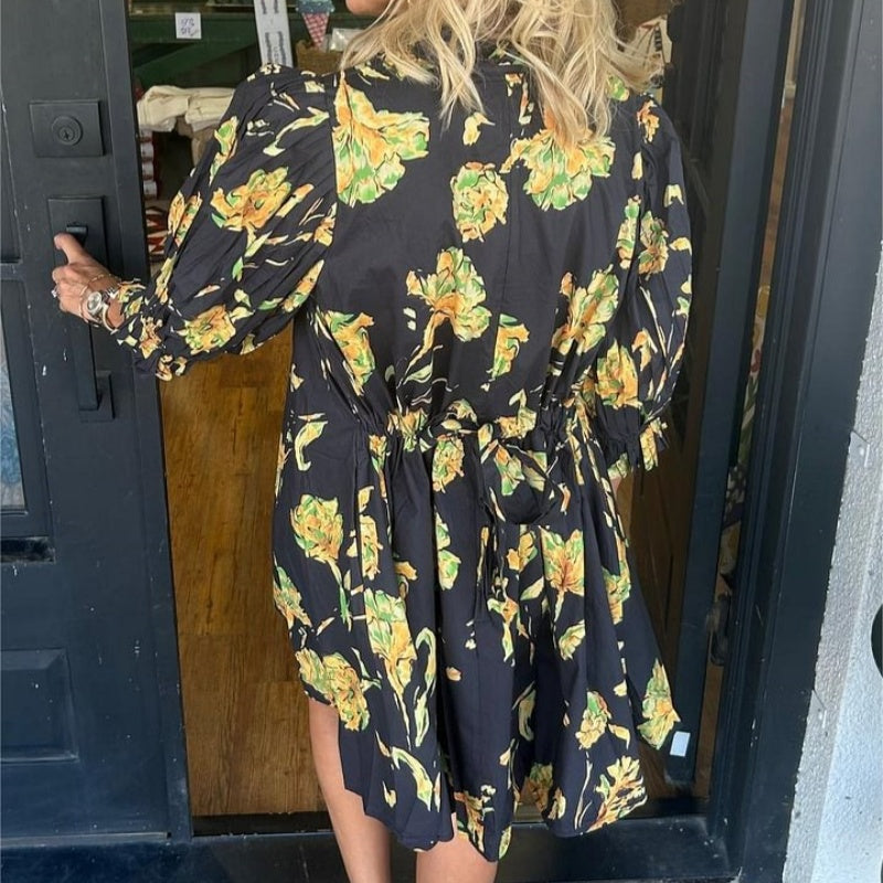 What should I wear tomorrow?🔥Fashionable dress with floral pattern, puff sleeves and waistband