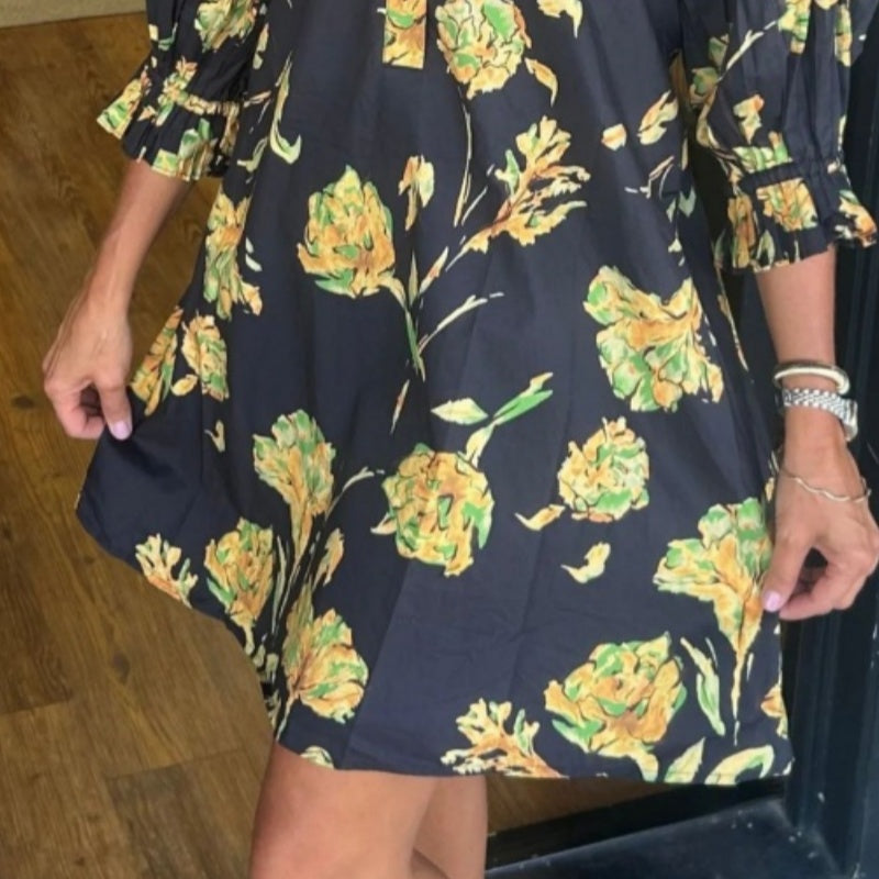 What should I wear tomorrow?🔥Fashionable dress with floral pattern, puff sleeves and waistband