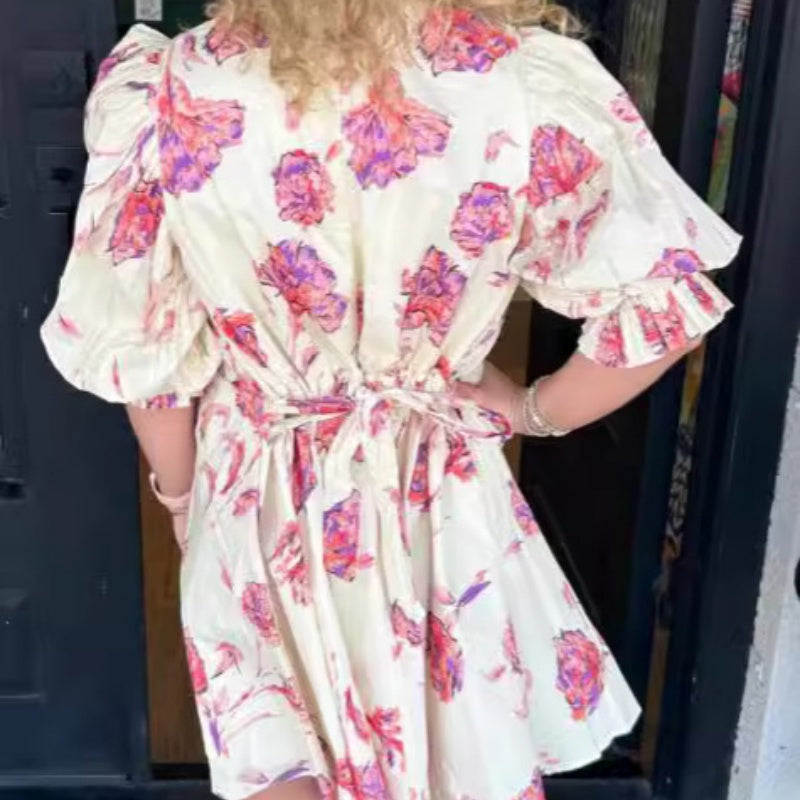 What should I wear tomorrow?🔥Fashionable dress with floral pattern, puff sleeves and waistband