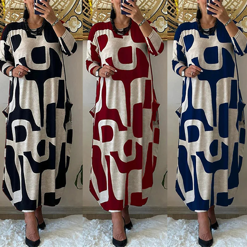 Women's Casual Printed Long Sleeve Dress