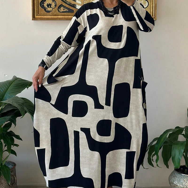 Women's Casual Printed Long Sleeve Dress