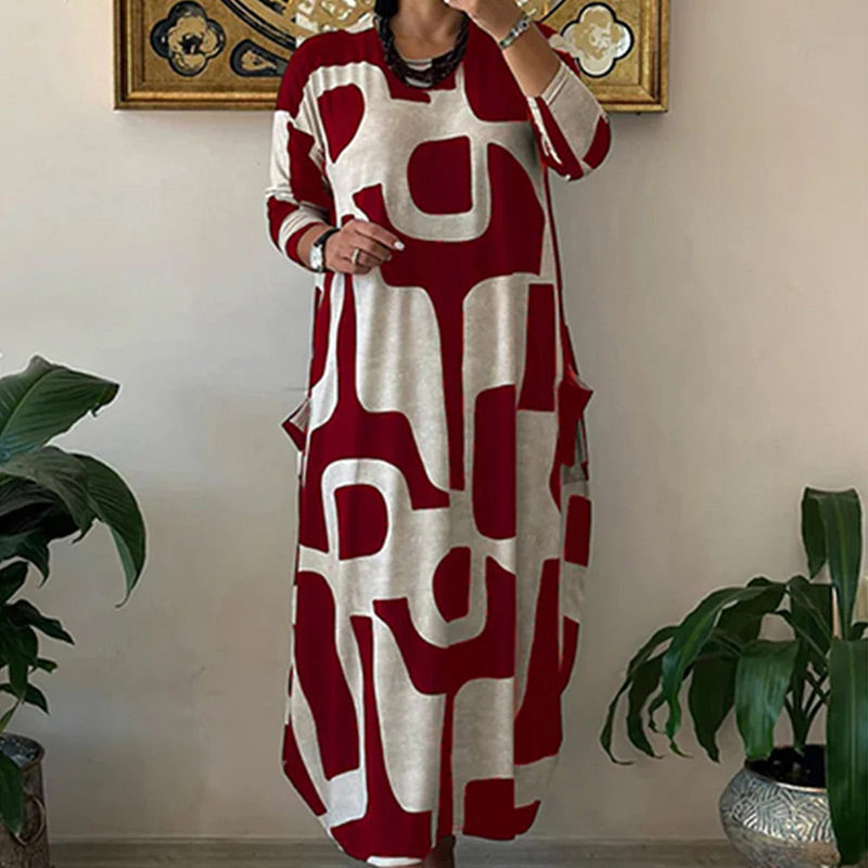 Women's Casual Printed Long Sleeve Dress