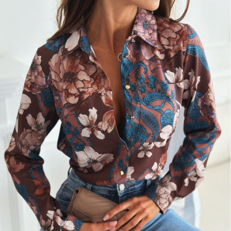 What should I wear tomorrow?💕Women's Fashion Multicolor Printed Lapel Shirt