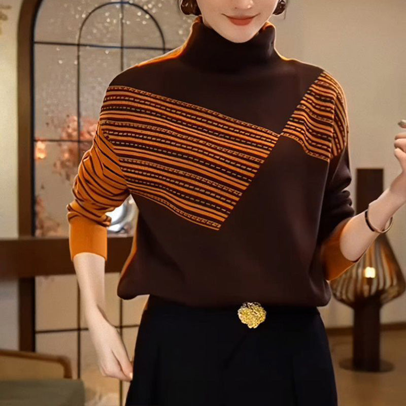 What should I wear tomorrow?💕Women's Half High Neck Loose Striped Knit Sweater