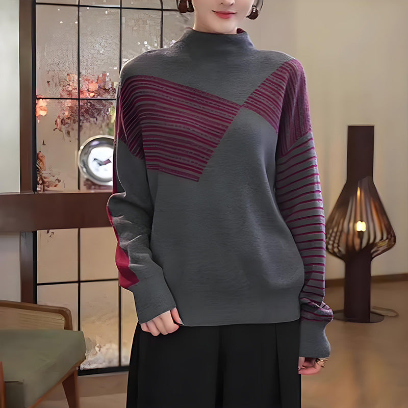 What should I wear tomorrow?💕Women's Half High Neck Loose Striped Knit Sweater