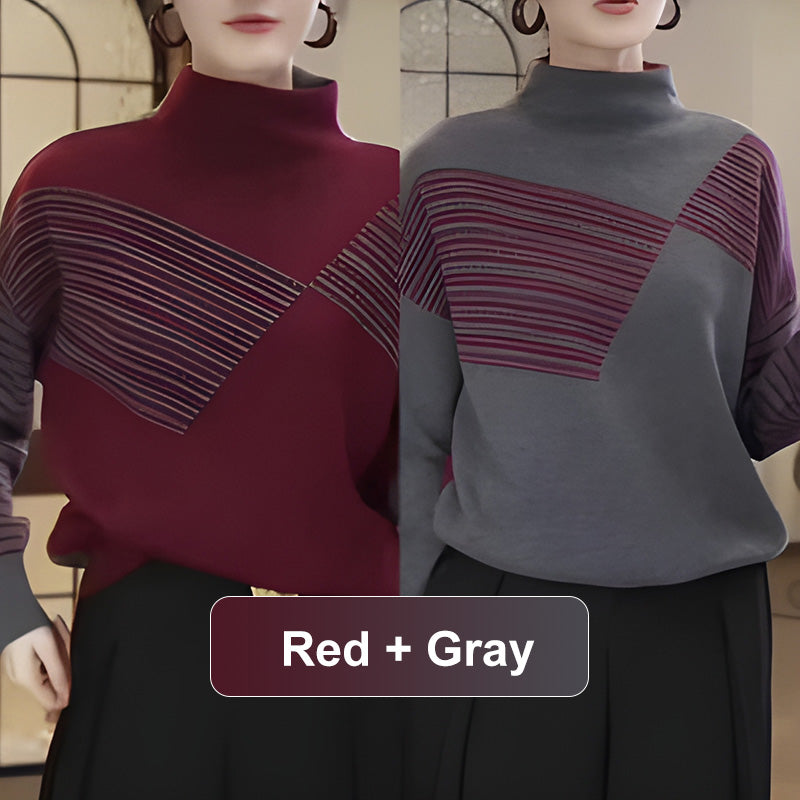 What should I wear tomorrow?💕Women's Half High Neck Loose Striped Knit Sweater