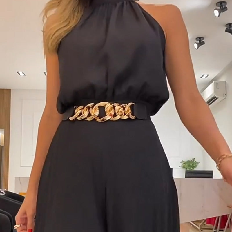 What should I wear tomorrow?💕Halterneck sleeveless sexy jumpsuit with wide legs