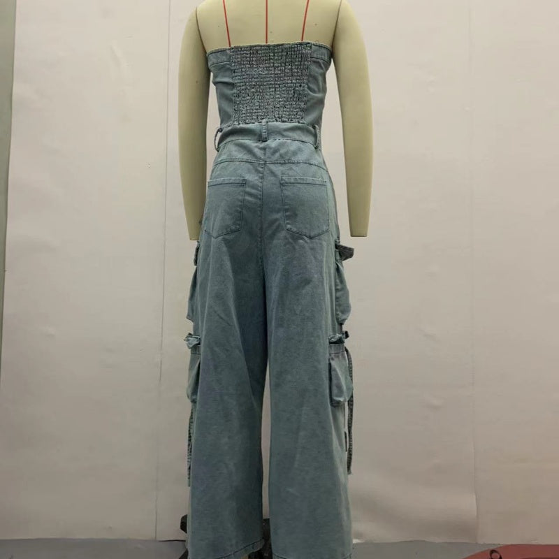 🔥What should I wear tomorrow?🔥Women's Retro Denim Strapless Cargo Jumpsuit