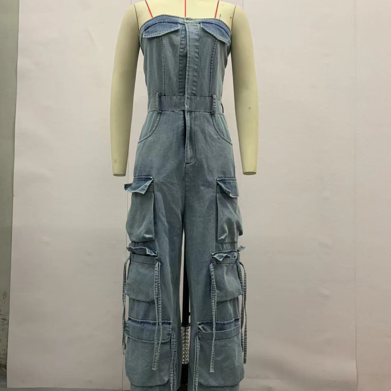 🔥What should I wear tomorrow?🔥Women's Retro Denim Strapless Cargo Jumpsuit