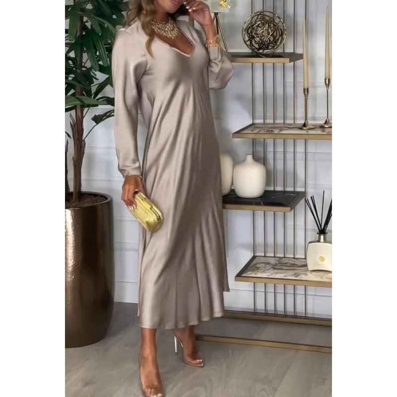 What should I wear tomorrow?Women's Elegant Glossy Maxi Dress