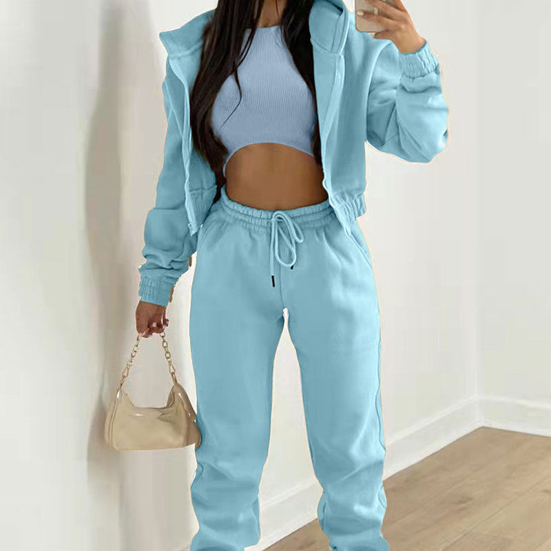 π₯2025 Sportief vrijetijdssweatshirt voor dames met capuchon + slim-fit vest + broek, set van 3